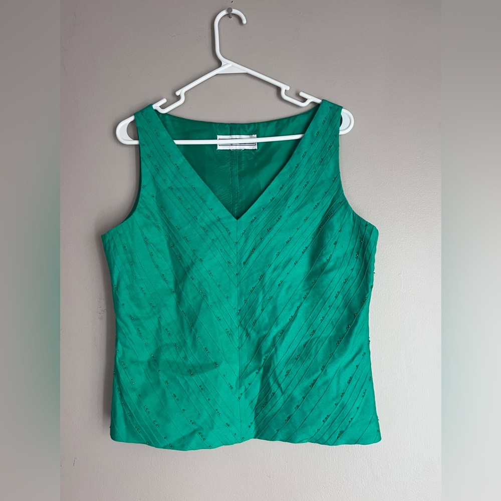 Jessica Howard Vibrant Green V-Neck Blouse